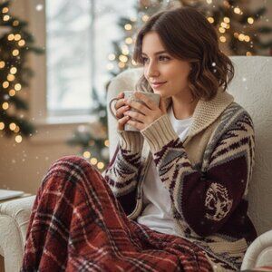 Aritzia TNA Beige and Purple 100% Lambswool Knit Sweater